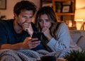 Worried Couple Reading Phone News